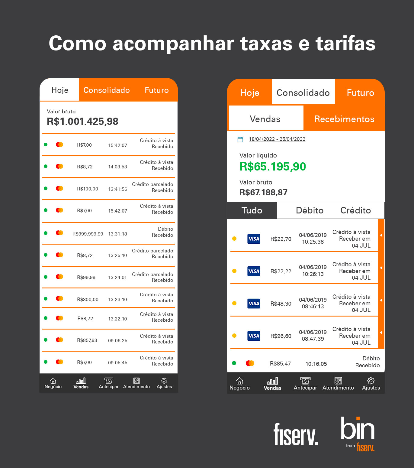 Acompanhando taxa e tarifas pelo App Bin Gestão
