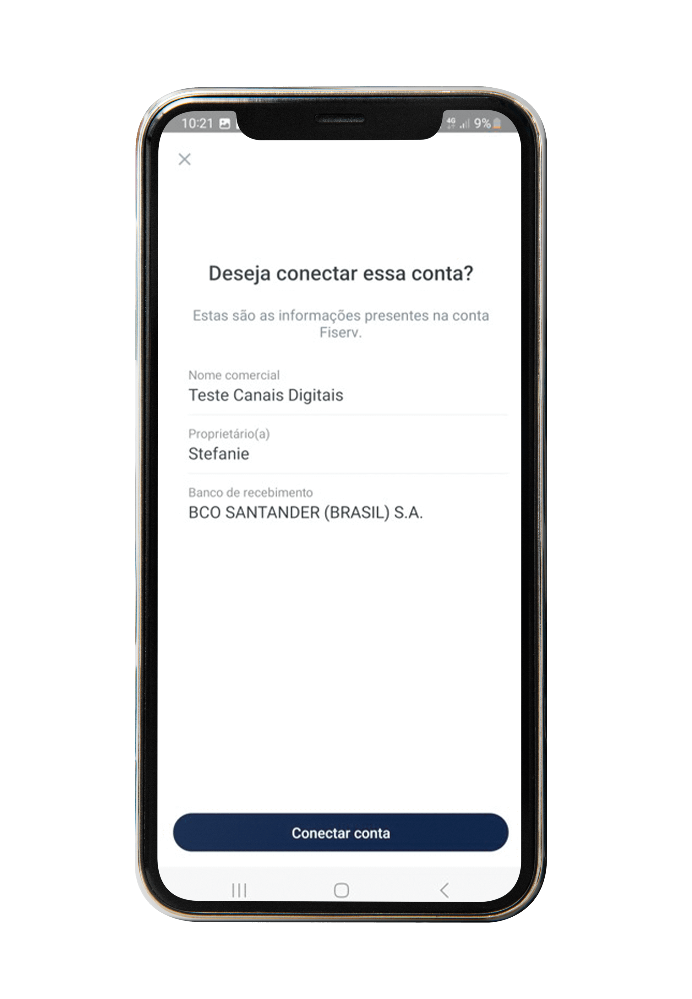 Na sequência, confira seus dados na tela e toque em “Conectar conta”.